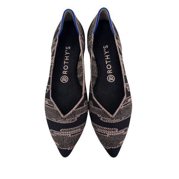 Rothy’s Women’s Size 8.5 Black & Tan Gold Shimmer Pointed Toe Flats - Picture 1 of 5